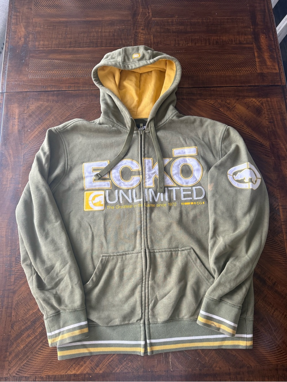 Vintage Ecko Unlimited Olive & Gold Full-Zip Hooded Jacket